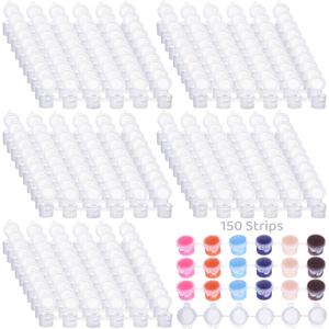 150 Strips Mini Empty Paint Cups, 900 PCS Paint Cup Pots Cans, Mini Clear Plastic Paint Storage Containers with Lids, 3ML Art Painting Craft Supplies for Classrooms Schools Paintings Art Festivals