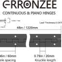 Piano Hinge 48 Inch Heavy Duty Stainless Steel Piano Hinge Continuous Hinge for Cabinet, Door, DIY Wood Boxes, 0.047" Leaf Thickness, 2" Open Width
