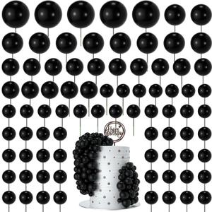 NACHLYNN 80 Pcs Cake Balls Decorations Mini Balloon Cake Topper Balls Foam Cupcake Toppers Balls for Cake Decorating Birthday Parties Weddings Anniversary (Black)