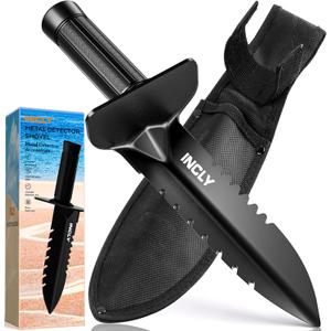 INCLY Metal Detector Shovel, Heavy Duty Double Serrated Edge Digger, Detecting Digging Tool with Sheath for Belt Mount, Gardening & Detecting Accessories for Metal Detection Digging Weeding Planting