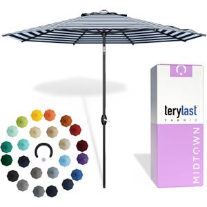 Midtown Umbrellas - 10-Year-No-Fade 6 Ft Patio Umbrella with Terylast Fabric, Auto-Tilt Aluminum Frame and 8 Reinforced Ribs for Deck, Pool, Garden & Beach - Navy/White Stripe Canopy, Black Pole