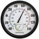 Indoor Outdoor Thermometer Large Numbers 12 Inch Wall Weather Thermometer Hanging Garden Decor Hygrometer No Battery Needed (Black)