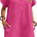 Zeagoo Summer Dresses for Women 2026 Casual Elegant Shift Tunic Cotton Linen Dress with Pockets Hot Pink, XL