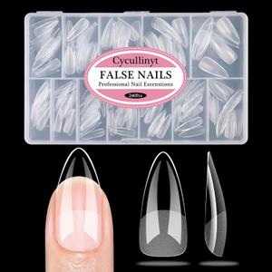 2 x Long Almond Soft Gel Nail Tips: 240Pcs Pre-Shaped Half Matte False Nail Tips Full Cover Acrylic Clear Fake Nails Extension for Manicure Home DIY 12 Sizes