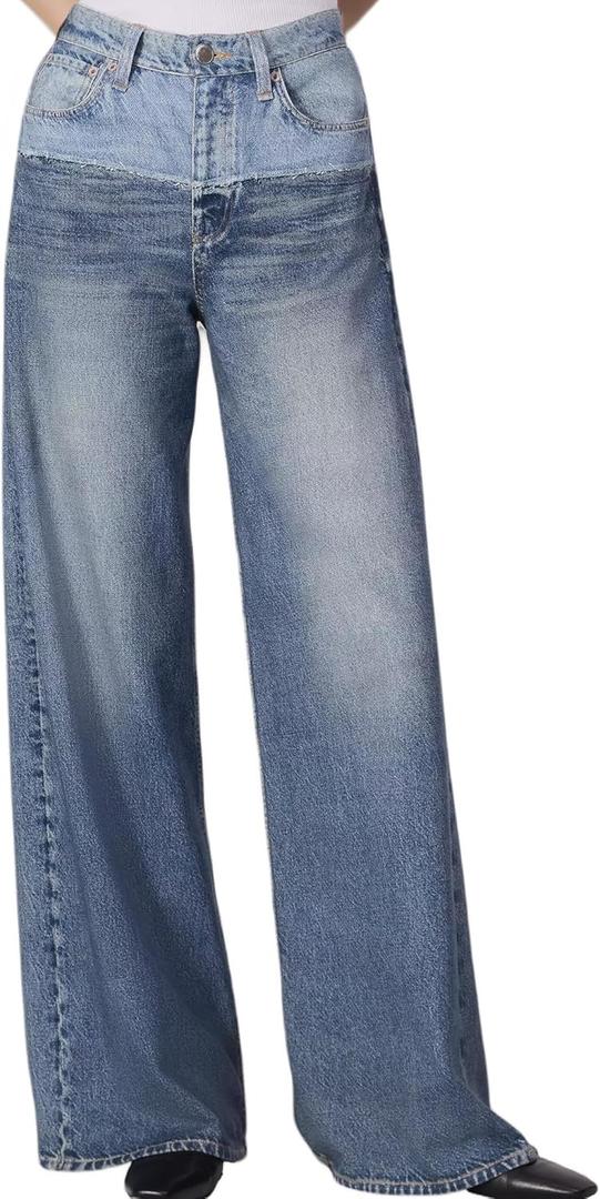 Womens French Terry Wide Leg Sweatpants Jeans Stretch Breathable Comfort Pants for Casual & Workout Y2K Clothes (Blue, M)