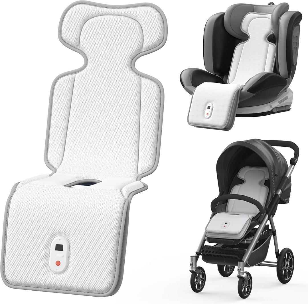 AMACOOL Baby Stroller Cooling Pad, 3D Breathable Carseat Cooling Pad with 2 Built-in Blower, Max 10H Ventilation 3 Speeds 10000mAh Rechargeable Cooling Mat Liner for Toddler Baby Summer Essentials, 36.48"L X 12.60"W