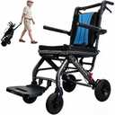 Wheelchair for Adults,Transport Wheelchair Lightweight Foldable for Seniors - Portable Travel Chair with Telescopic Handle, Portable Travel Transfer Wheel Chairs with All-Terrain PU Wheels, Blue