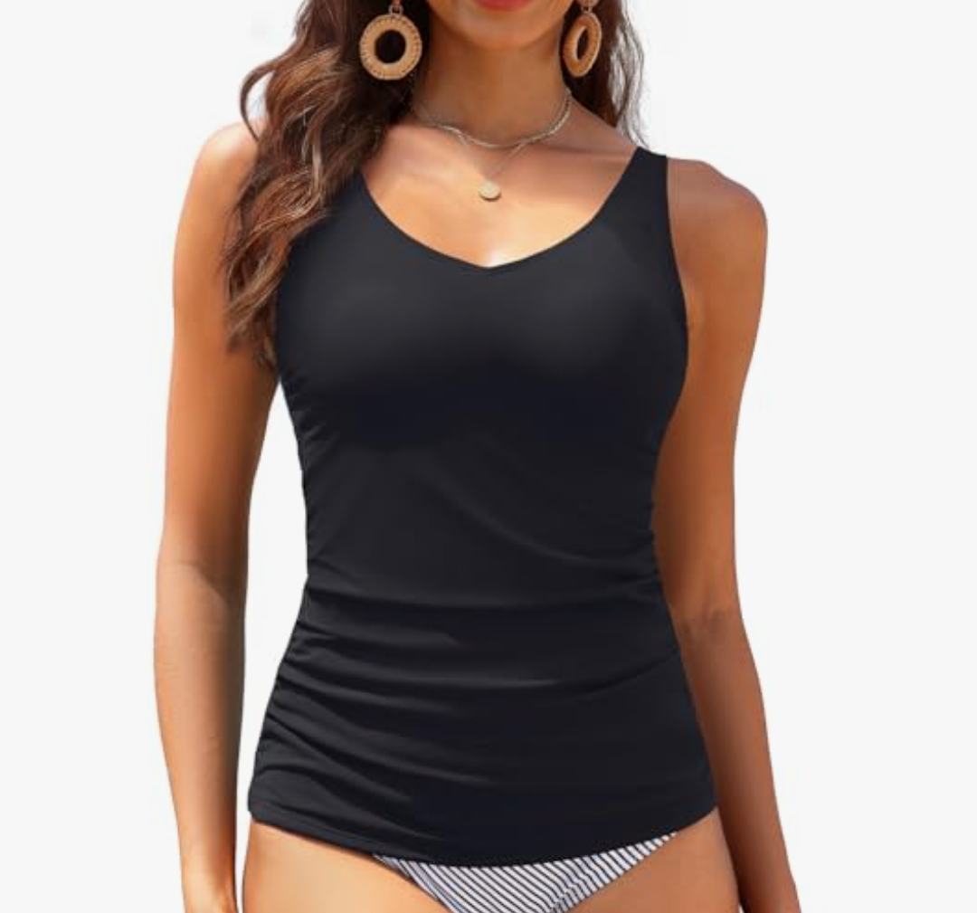 Talisea Tankini Swim Top Only - Tummy Control Bathing Suit Top Modest Swimsuit Top No Bottom L