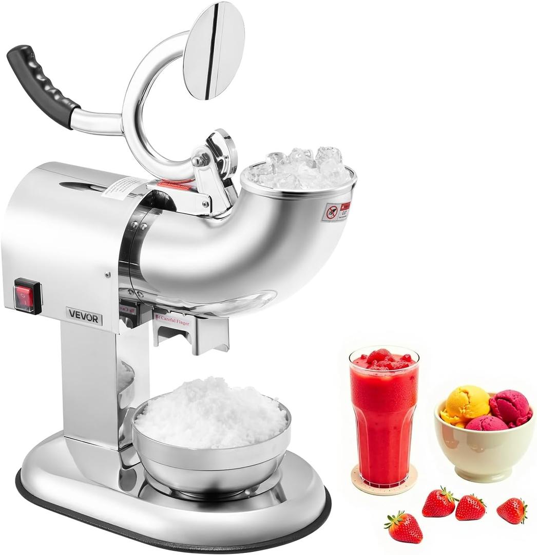 VEVOR Ice Crusher Machine, 440lbs Per Hour Electric 4 Blades Snow Cone Maker, All Stainless Steel Shaved Ice Machine with Bowl and Cover, 350W 1400RPM Ice-Shaver for Home and Commercial Use, Silver