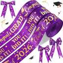 Moukeren 3 Roll Class of 2026 Graduation Ribbon Graduation Party Favors Decor 1 Inch Congratulations DIY Congrats Grad Ribbon Art Fabric Ribbons for Gift Wrapping Craft Headband(Purple Gold)