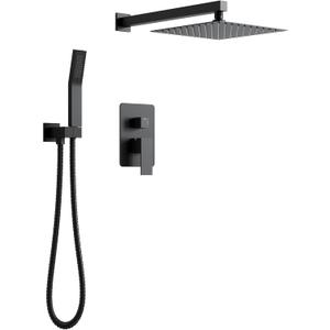 Longriver Shower Faucet Set, Shower System Bathroom High Pressure 10 Inches Rainfall Shower Head with Handheld Spray, Wall Mounted Shower Fixtures with Shower Valve and Trim Kit, Matte Black