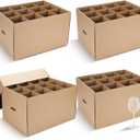 4 Pack Wine Glass Moving Boxes Kitchen Moving Boxes with Handle Kitchen Kit with Lid for Dish Glassware (Brown,20 x 15 x 12 Inches)