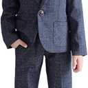 LOLANTA Kids Boys Plaid Suit Fashion Blazer Pants Set 2 Piece Formal Wear Outfit for Wedding (8-9 Years, Dark Blue)
