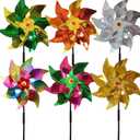 Pack of 6 Sparkly Reflective Pinwheels Holographic Spinners Whirl Pin Wheel Scare Birds Away for Outdoor Yard Garden Patio Lawn Farm Decor Kids' Toy