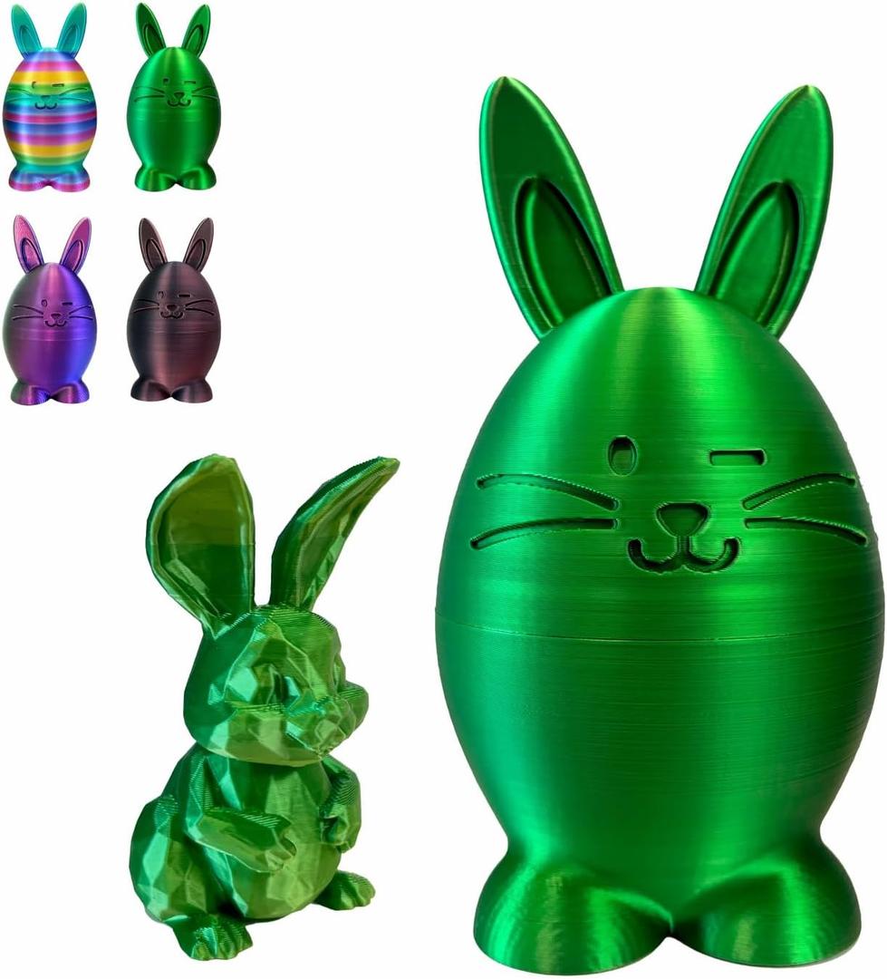 3D Printed Easter Eggs with Bunny Inside, 5.9in Bunny Egg Easter Basket Stuffers Gifts for Kid & Adults, 3D Printing Animals Toys for Home Executive Desk Decor (Green)