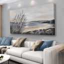 Yuaxker Ocean Wall Art Grey and Gold Ocean Art Canvas Painting Prints for Wall Decor Aesthetic for Living Room, Bedroom, Dining Room Office Home Artwork 20x40 inch (40L" x 20W", ocean grey and gold)
