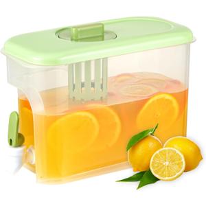 1 Gallon Drink Dispenser for Fridge, Water Container with Spigot, Upgraded Gallon Water Dispenser Ice Tea Pitcher for Fridge (Green)