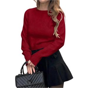 GORGLITTER Women's Striped Bow Cozy Fall Sweater Backless V Neck Cute Long Sleeve 2025 Pullover (Red, S)
