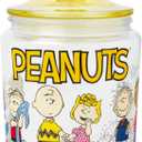 Silver Buffalo Peanuts Squad Featuring Charlie Brown, Snoopy, Schroeder, Lucy, Linus, Sally, Pigpen, Woodstock, and Franklin Glass Cookie Snack Candy Jar with Lid (Small)