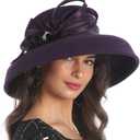 Women Wool Felt Dress Party Hats for Fall, Winter Church Hats 1920s 1950s 60s (Down Brim-Purple)