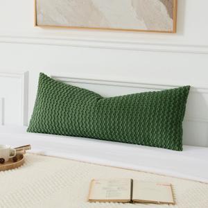 UGASA 14x36 Inch Pillow Cover Pack of 1 Soft Boho Stripe Corduroy Large Long Rectangle Lumbar Cushion Cover Farmhouse Decorative Throw Pilowcase for Bed, Couch, Sofa, Bedroom, Living Room, Moss Green