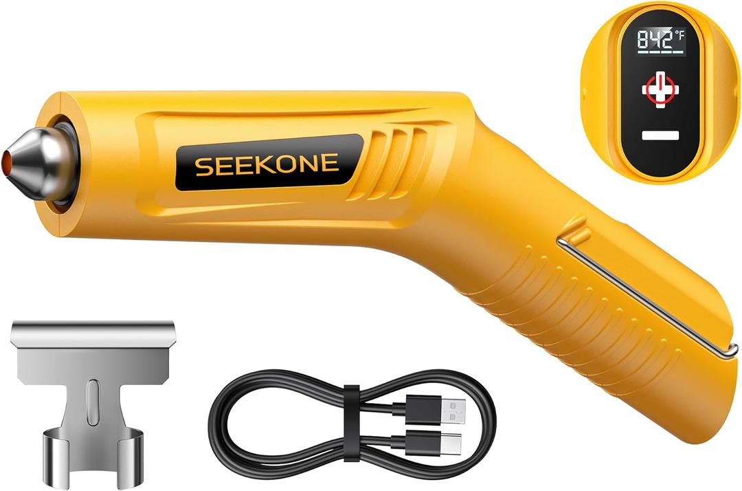 SEEKONE Cordless Mini Heat Gun with 4-Temp Settings (Up to 842F/450C) and Memory Function, 3.6V Lithium Hot Air Gun, USB Charge with Reflector Nozzle for Crafting, Resin Heating and Shrink Wrapping