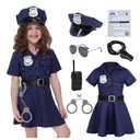 Koatobbor Girls Police Officer Costume Kids Cop Outfit for Halloween Cosplay Costume with Badge Necklace (7-8 Years),L