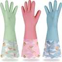Yiomxhi Household Cleaning Gloves 3 Pairs Reusable Dishwashing Gloves Latex Free, Non-Slip Kitchen Glove with Cotton Lined, Waterproof Dish Washing Gloves