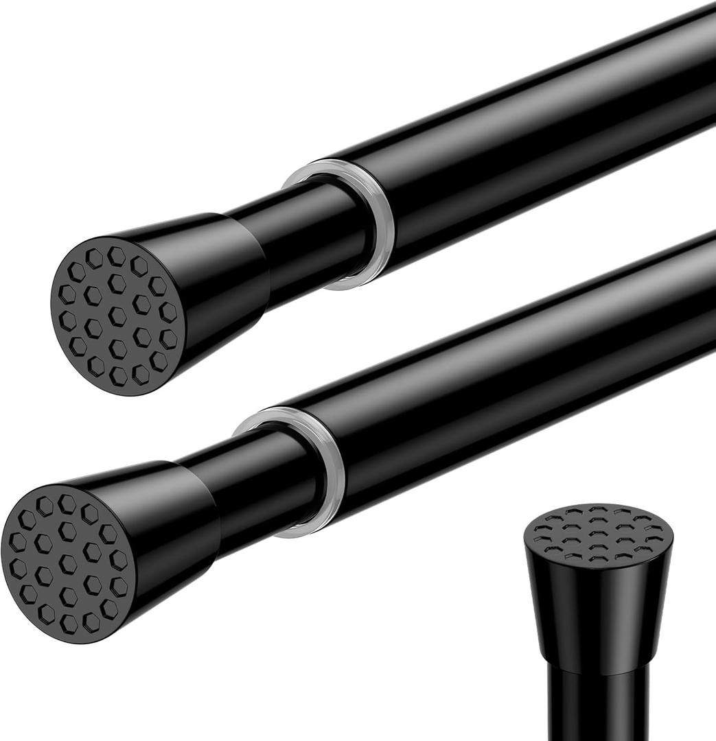 Small Tension Rod 12 To 19 Inches Adjustable Curtain Rods For Windows Tension Curtain Rods Spring Rods No Drill For Doors, Closet, Kitchen,Black Tension Rod 2 Pack