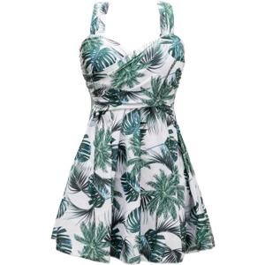COCOPEAR Women's Elegant Crossover One Piece Swimdress Floral Skirted Swimsuit (XXL)