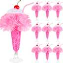 VAIPI 10 Sets 50's Soda Shop Party Decor 1950s Party Decorations Include 50 Artificial Carnation Flowers 10 Soda Glasses 10 Straws 10 Cherries for Valentine's Day Table Centerpieces (Pink)