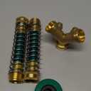 Triumpeek 3/4" Brass 2 Way Hose Splitter, Brass 2 Way Garden Hose Connector with 2 Pcs Garden Hose Coiled Spring Protectors and 6 Rubber Washers