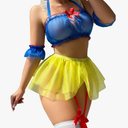 Cosplay Lingerie for Women 7 Piece Sexy Roleplay Costumes Halter Crop Top Mini Skirt Set with Stockings XXL