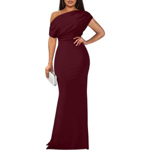 YMDUCH Women's Elegant Sleeveless Off Shoulder Bodycon Long Formal Party Evening Dress (Winered), S