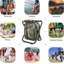 Kikerike Folding Stool Backpack Insulated Cooler Bag, Collapsible Camping Hunting Fishing Multifunction Chair with Front Pocket and Bottle Pocket for Outdoor Events, Hiking, Travel, Beach