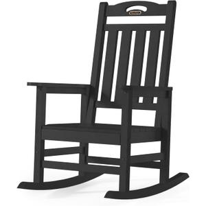 Oversized Outdoor Rocking Chair, High Back Porch Rocker Chair, HDPE All Weather Resistant Rocking Chairs for Patio, 380lbs Weight Capacity, Black