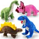 Stuffed Toy Dinosaur Animal Set – Set of 4 Dino Stuff Toy for Toddlers – with Volcano Zipper Carry Bag – Bright & Vibrant Plush Toy Set – Stuffed Dinosaur Toy for Kids –Easy to Carry
