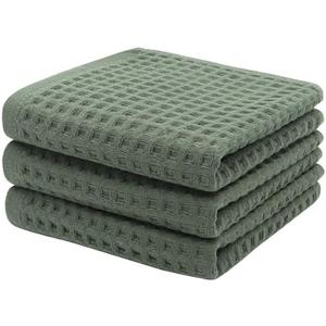 Mia's Dream Premium Cotton Waffle Bathroom Towel Set, 2 Pack Quick Drying Facial & Hand Towels, 13" x 27" (Olive Green)