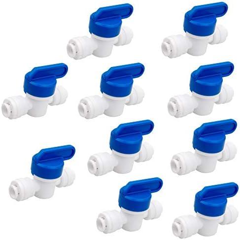 PureSec 1/4 inch OD Tubing&Hose&Pipe Use Inline Shut Off Ball Valve Plastic Quick Connect Fittings for Water Purifier RODI System (Pack of 10)