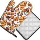 Oven Mitt and Pot Holders Sets - Food Oven Gloves Hot Pads Set of 2 Bread Kitchen Mitts for Cooking BBQ Baking Grilling (Delicious Toast and Fruit)
