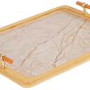 JUPELI 16" x 12" Bamboo Serving Tray with Handles – Marble Pattern Decorative Rectangle Tray for Coffee Table, Kitchen, Vanity, Bathroom, or Ottoman – Perfect for Bread Food Fruit Display & Storage