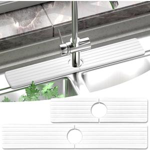 Faucet Mat For Kitchen Sink, 15.8" & 23.6" 2-Pack Diatomite Kitchen Sink Splash Guard, Faucet Guard & Draining Mat - A Real Solution to Keep Your Sink Dry All The Time (White) (15.8" and 23.6")