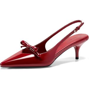 Coutgo Womens Bow Slingback Heels Low Kitten Heel Pumps Closed Pointed Toe Party Wedding Dress Shoes