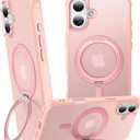 360 Magnetic Swivel Ring for iPhone 16 case, Built-in Metal Stand and Ring Holder, Magsafe Compatible, Military Grade Protection, Shock and Vibration Resistant - Pink