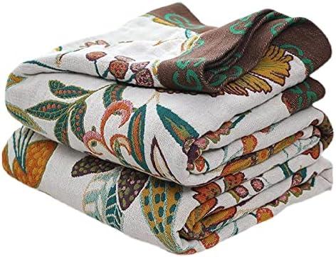 Summer Throw Blanket for Couch Bed Chair, 100% Cotton Muslin Breathable Woven Throws 60''x 80'' Boho Vintage Quilt for All Seasons Warm Lightweight Farmhouse Blankets Home Decoration