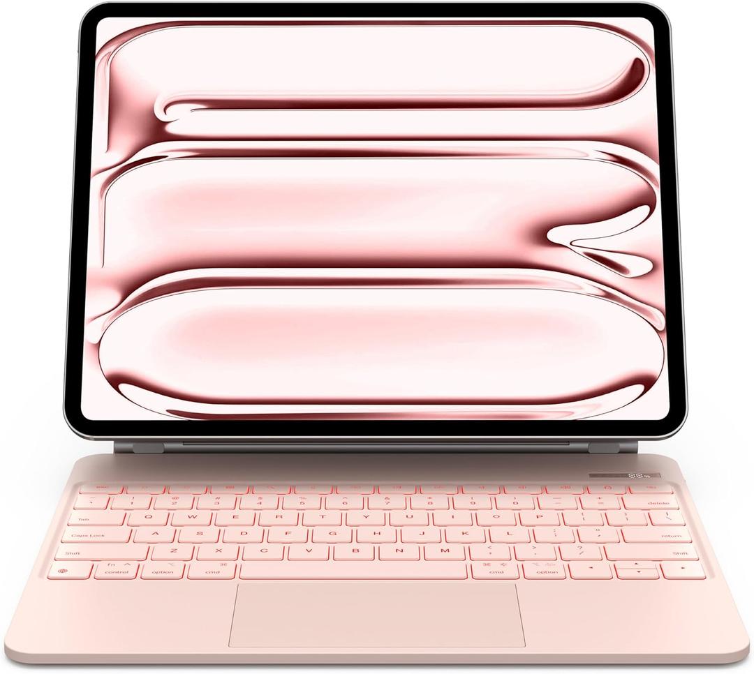 CHESONA for iPad Pro 13 inch Case 2024 with Keyboard, Easy-Set Floating Cantilever Stand, Smart Trackpad, 7 Color Backlit with Battery Digital Display, Keyboard Case for iPad Pro 13 (M4), Pink