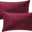 DEZENE Throw Pillow Covers 12x20 Burgundy: 2 Pack Cozy Soft Velvet Rectangular Decorative Pillow Cases for Farmhouse Home Decor