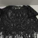 SOLY HUX Women's Plus Size Sheer Lace Tee Fringe Hem Short Sleeve See Through T Shirt Tops Concert Outfits (Black Pure, Xl-large Plus)