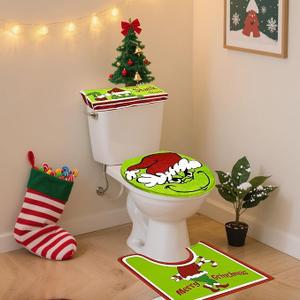 Christmas Decorations - Grinch Toilet, Bathroom Sets, 4PCS