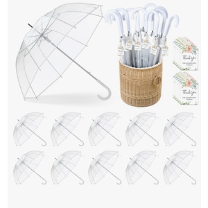 Wedding Favors for Guest Umbrella Gifts Bulk 52 Inch Large Dome Rain Windproof Stick Umbrellas with Thank You Tags and Rope Guest Souvenirs for Wedding Party Bridal Favors, 9 piece